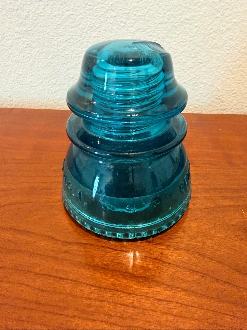 Hemingray 42 Teal Glass Insulator with Ribbed Detail